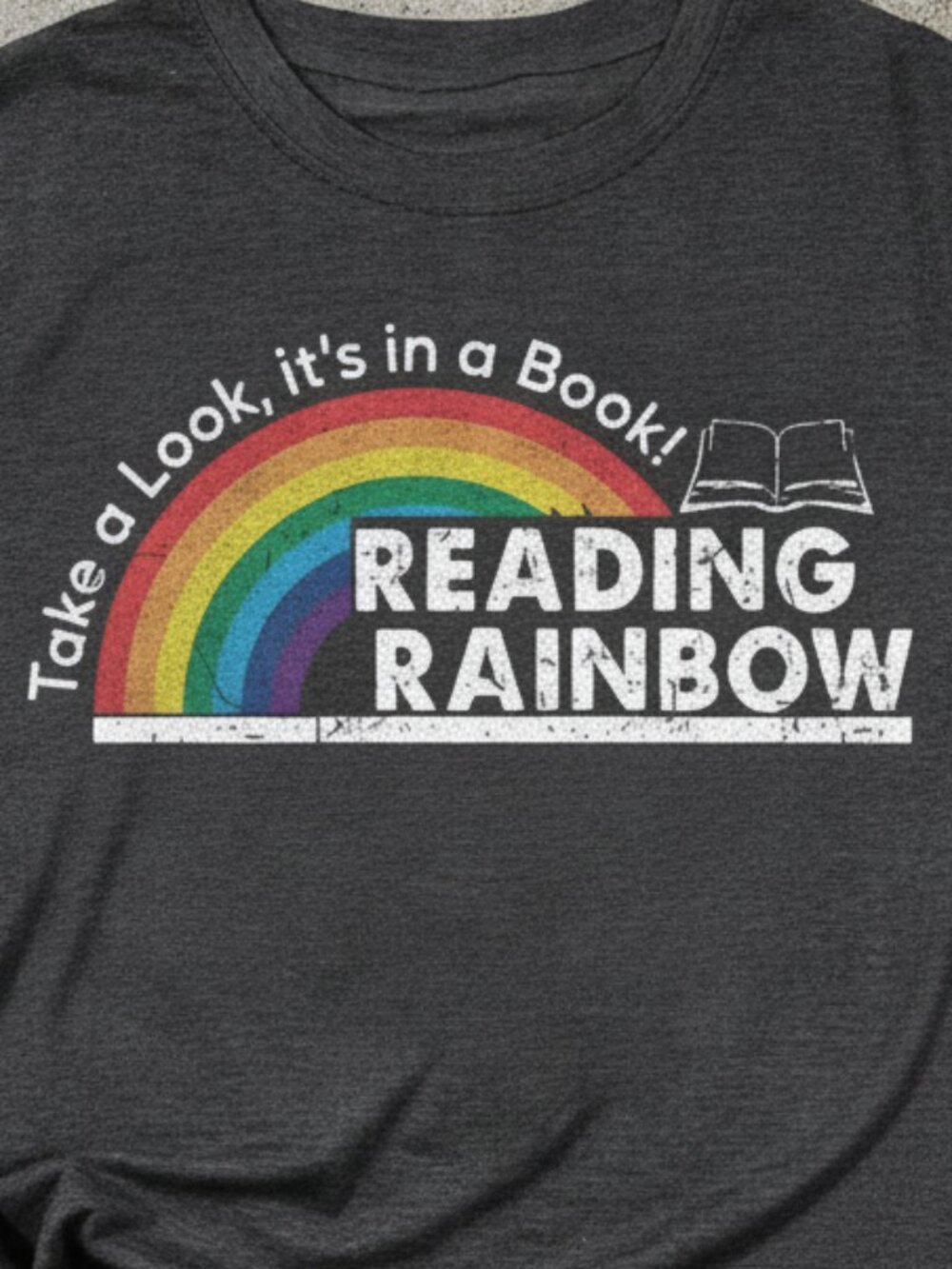 Reading Rainbow Take A Look It's In A Book Retro Grey T-Shirt - Picture 3 of 5